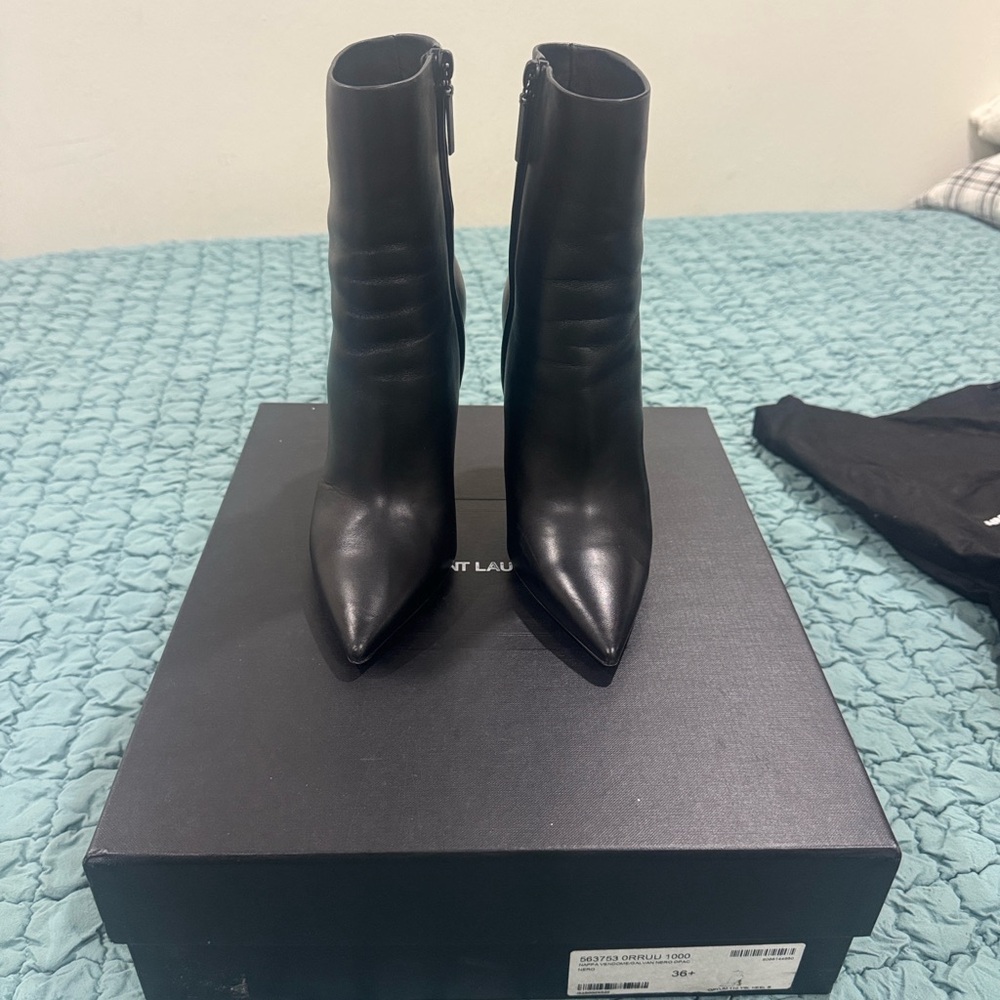 Saint Laurent Dark Leather Pointed Boots - Picture 9 of 16
